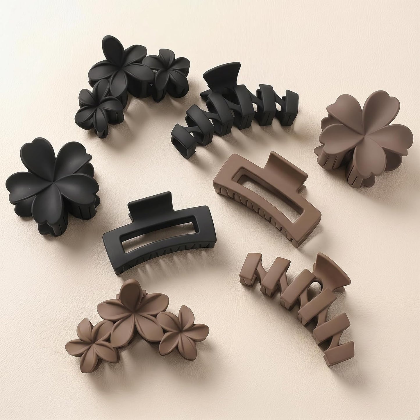 Hair Clips for Women - 8 Pcs Stylish Flower Claw Clips for Strong Hold | Black & White Tortoise