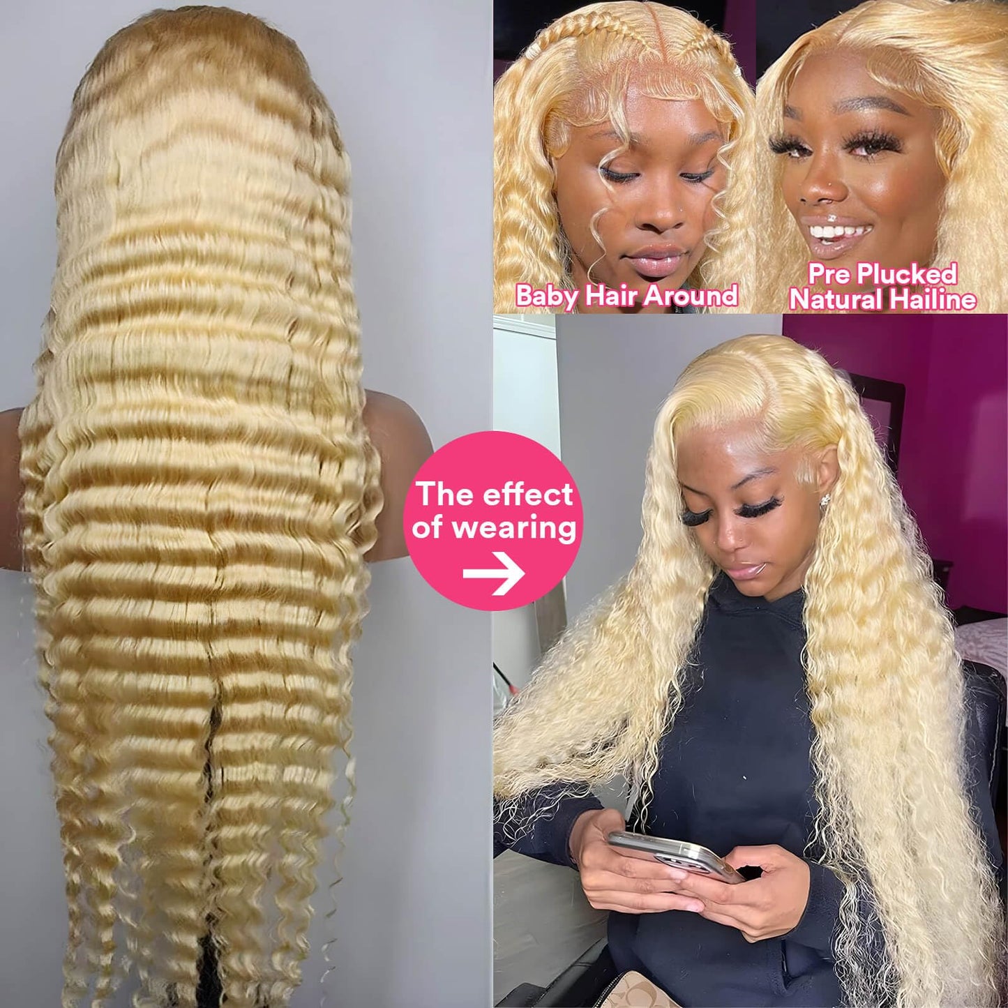 MYDIVA 613 13x6 Lace Front Wig Human Hair 30 inch Blonde Deep Wave Wig 180% Density 613 HD Lace Frontal Wig for Women Blonde Glueless Wigs Human Hair Pre Plucked with Baby Hair