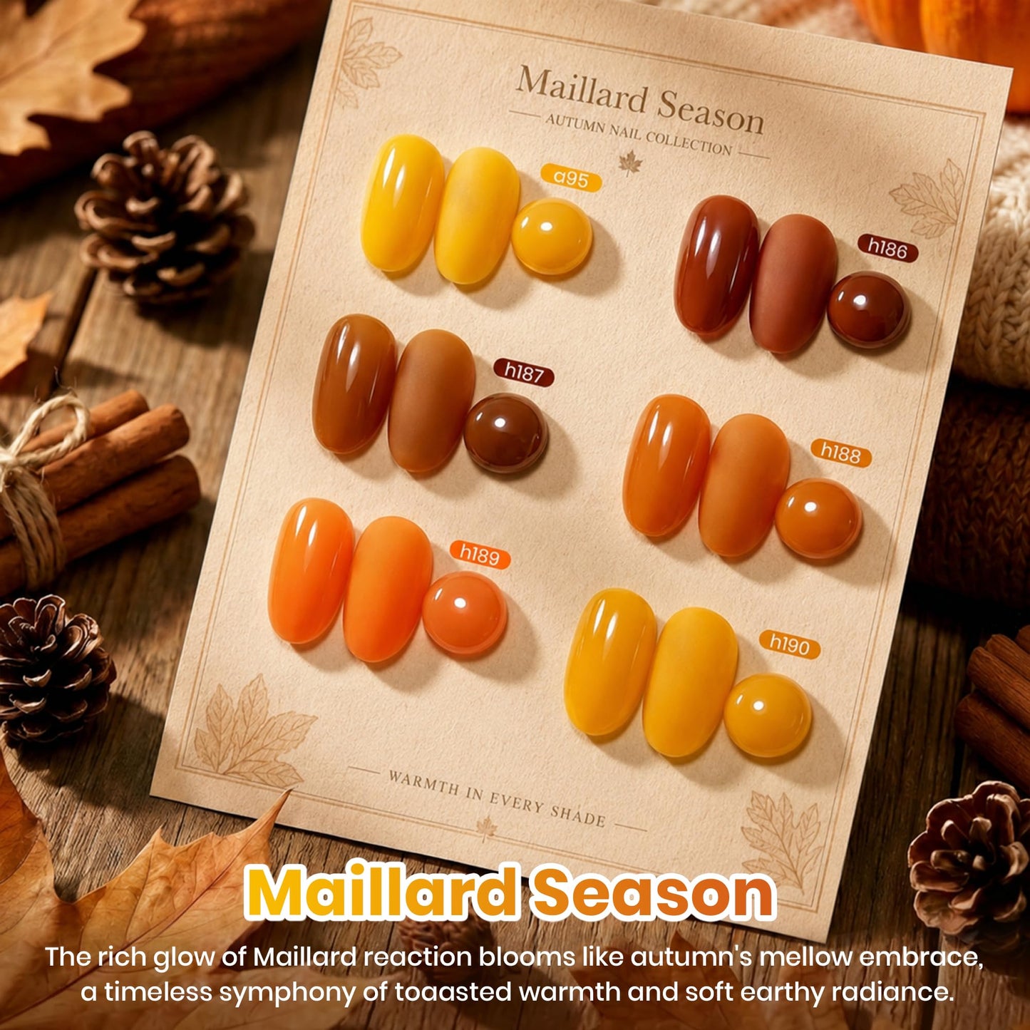Beetles Fall Gel Polish Set - Maillard Season Collection, 6 Colors Brown Orange Yellow Fall Colors Polish Kit, Soak off Uv Led Lamp Needed Manicure DIY Home