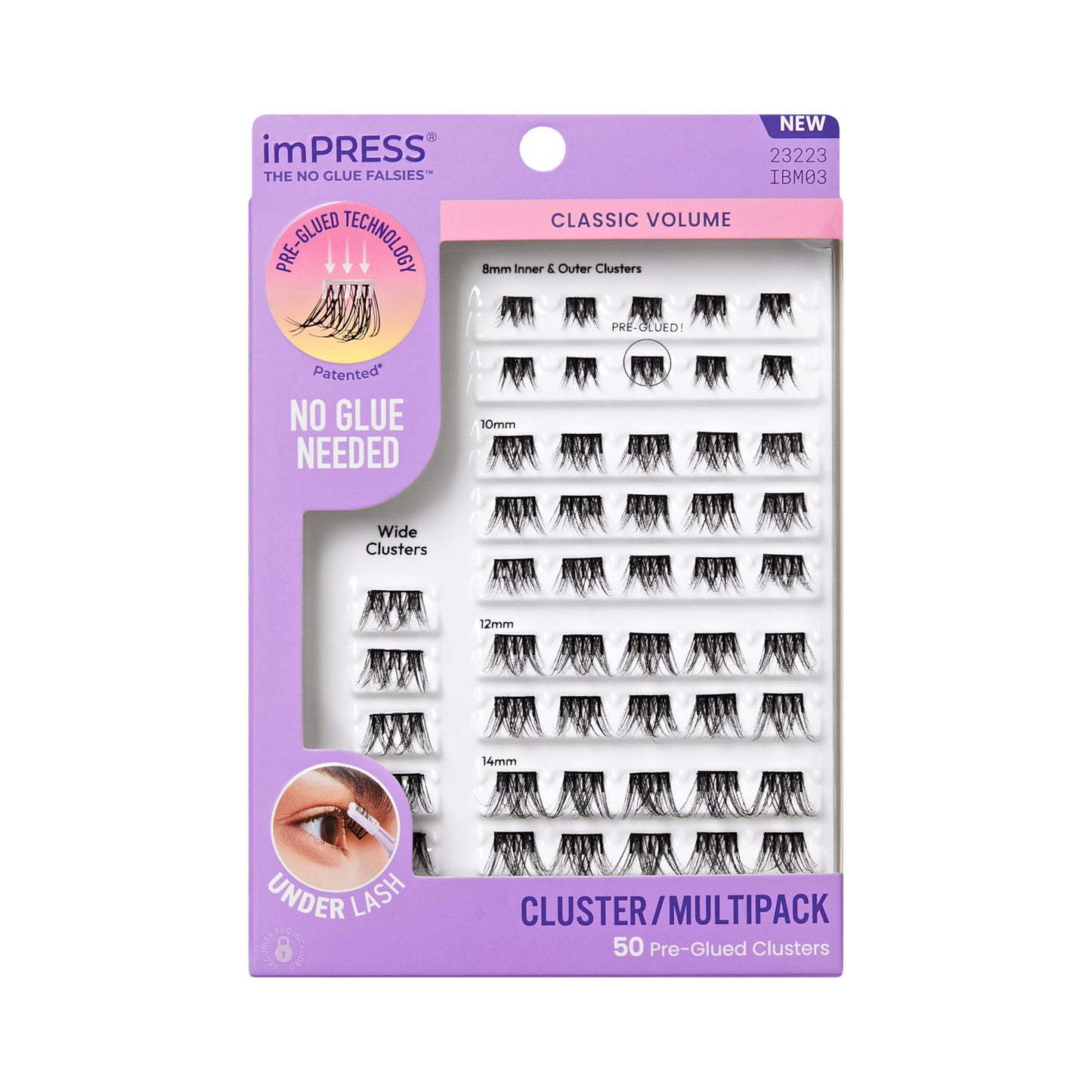 Kiss Impress False Eyelashes, Lash Clusters, Cluster Multipack, 'Classic Volume', 8mm-14mm, Includes 50 Pre-Glued Clusters, Contact Lens Friendly, Easy to Apply, Reusable Strip Lashes