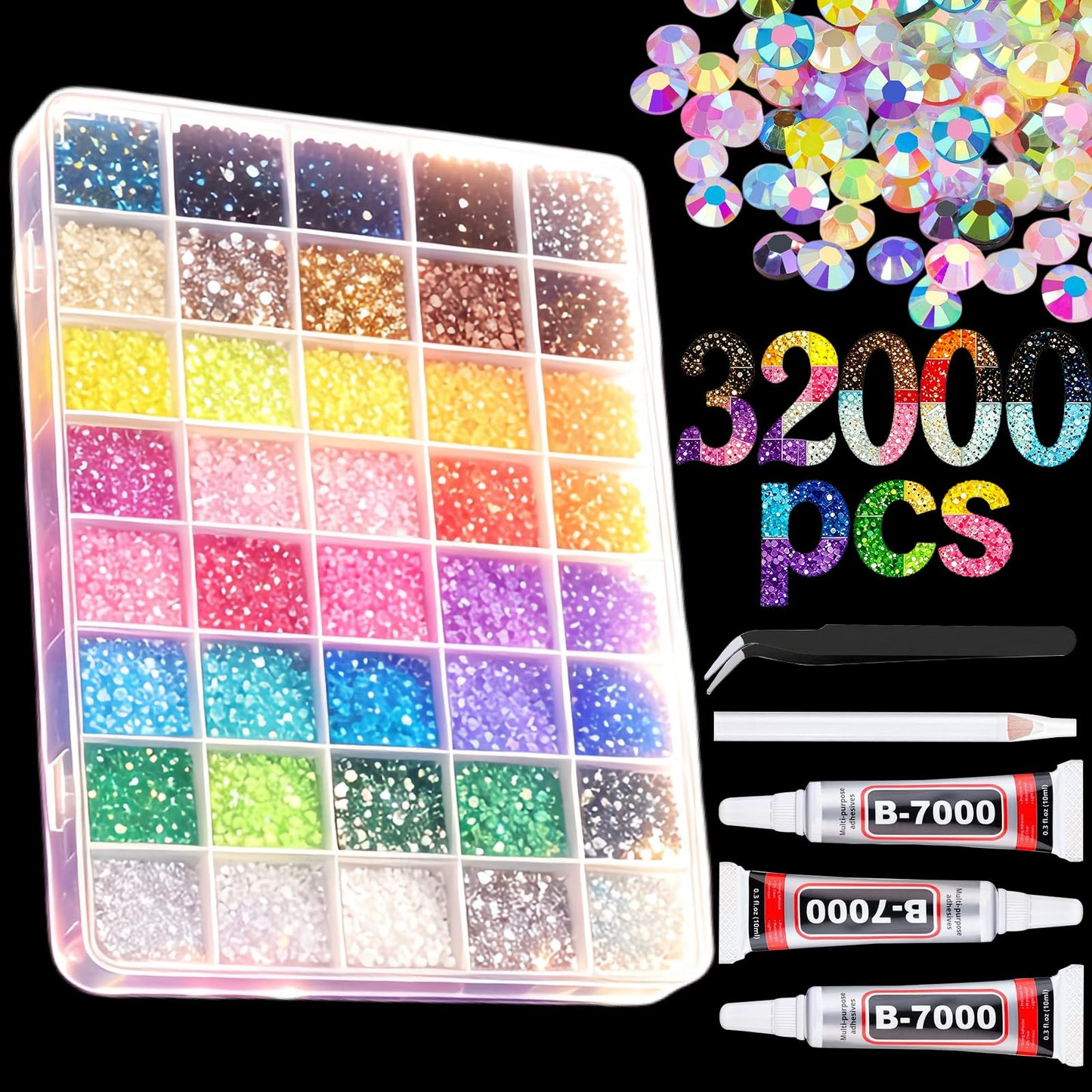 40 Colors Resin Jelly Gems Bedazzling Kit, Mixed-Color 3mm Flatback Gems for Diamond Art, Bedazzling Kit with 3Pcs B7000 Glue for Clothing Shoes Nail Mobile Phone Shell Diamond Art