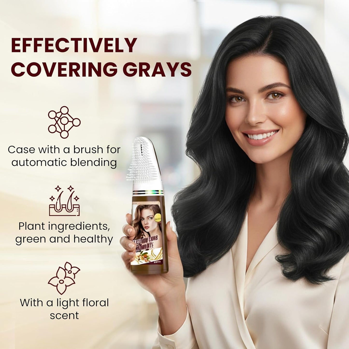 Hair Dye Comb System - Natural Herbal Formula Black Color Cream Shampoo | 400ml for Long-Lasting Results