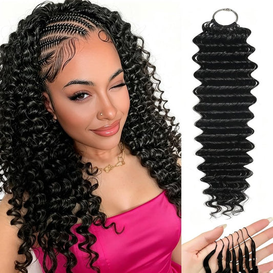 Human Crochet Hair for Black Women 18inch 50g Deep Wave Miracle Knots Crochet Human Hair, Invisible Knots Pre Separated Bundles Hair Extensions for Braiding Natural Colour