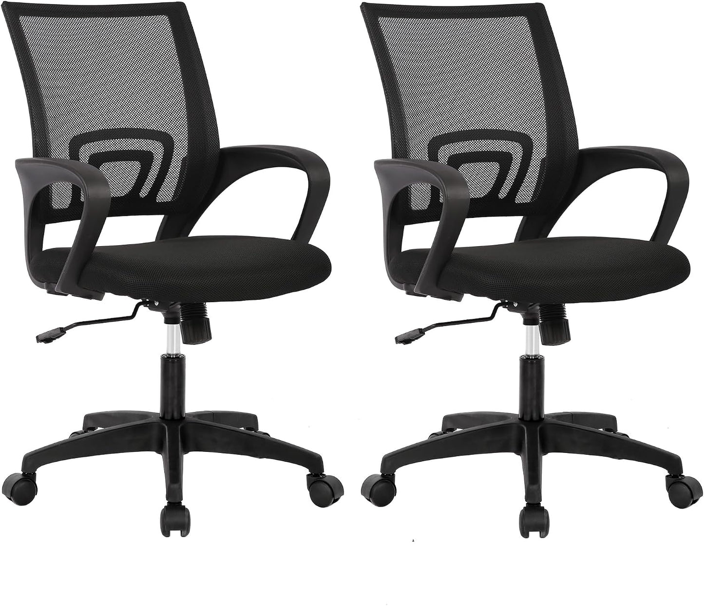 Ergonomic Office Chair - Mid-Back Swivel Desk Chair with Breathable Backrest & Lumbar Support | Adjustable Height | Black