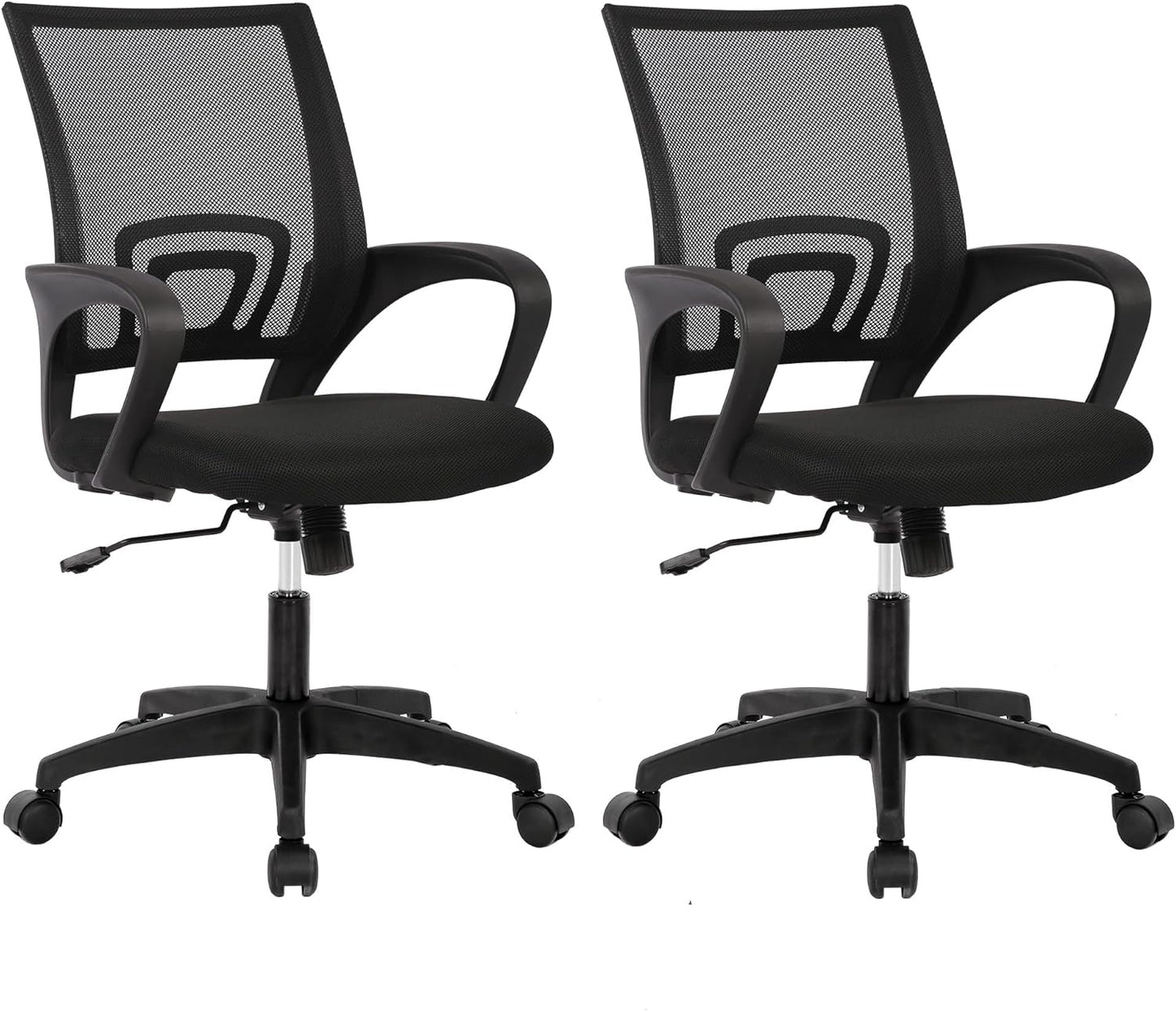 Ergonomic Office Chair - Mid-Back Swivel Desk Chair with Breathable Backrest & Lumbar Support - Adjustable Height | Dark Black