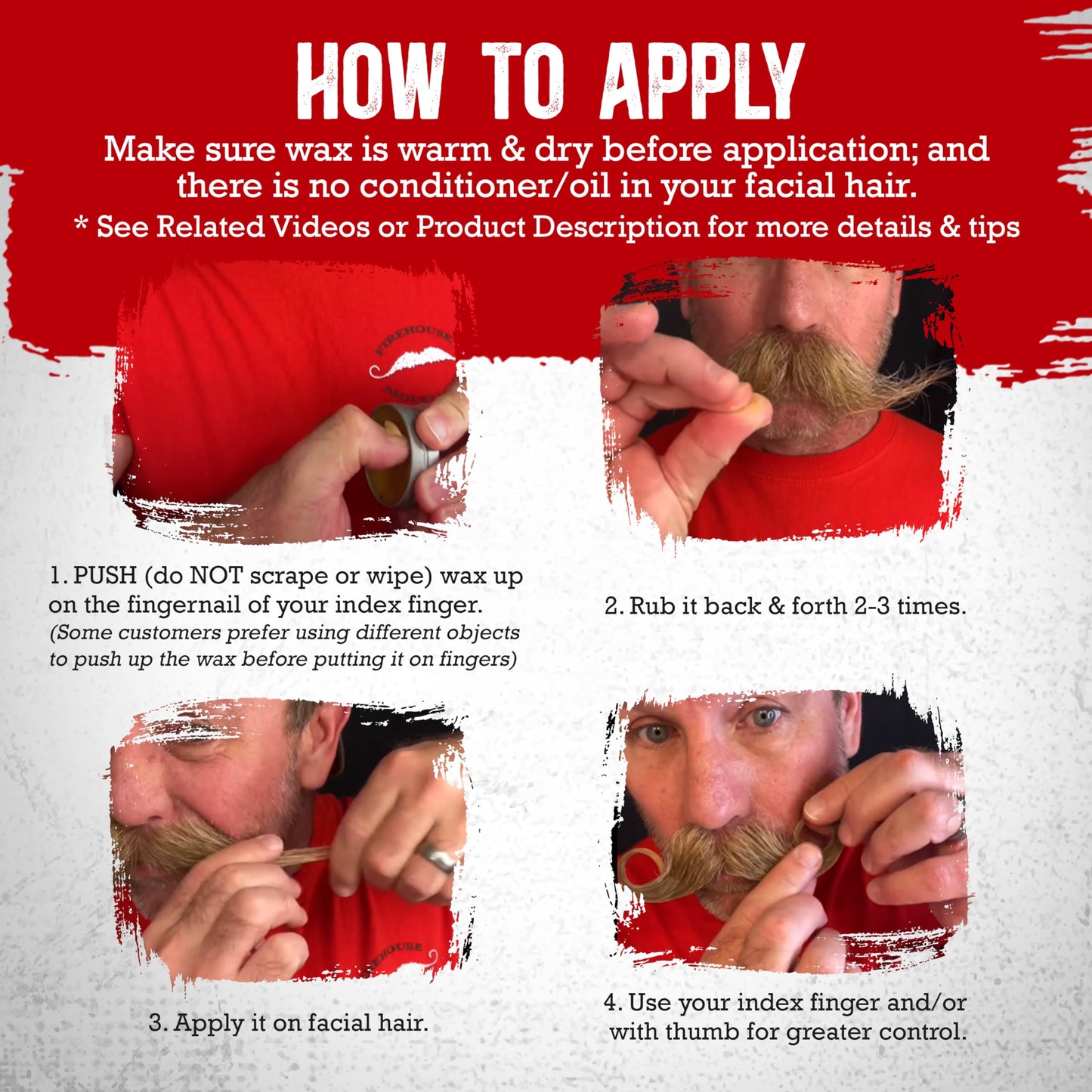 Firehouse Moustache Wax - Made in USA - for Beard & Mustache Shaping - All-Weather, Naturally Scented and Colored Beard Wax (WACKY TACKY, 1 Ounce Tin) - Handmade in Small Batches by John the Fireman
