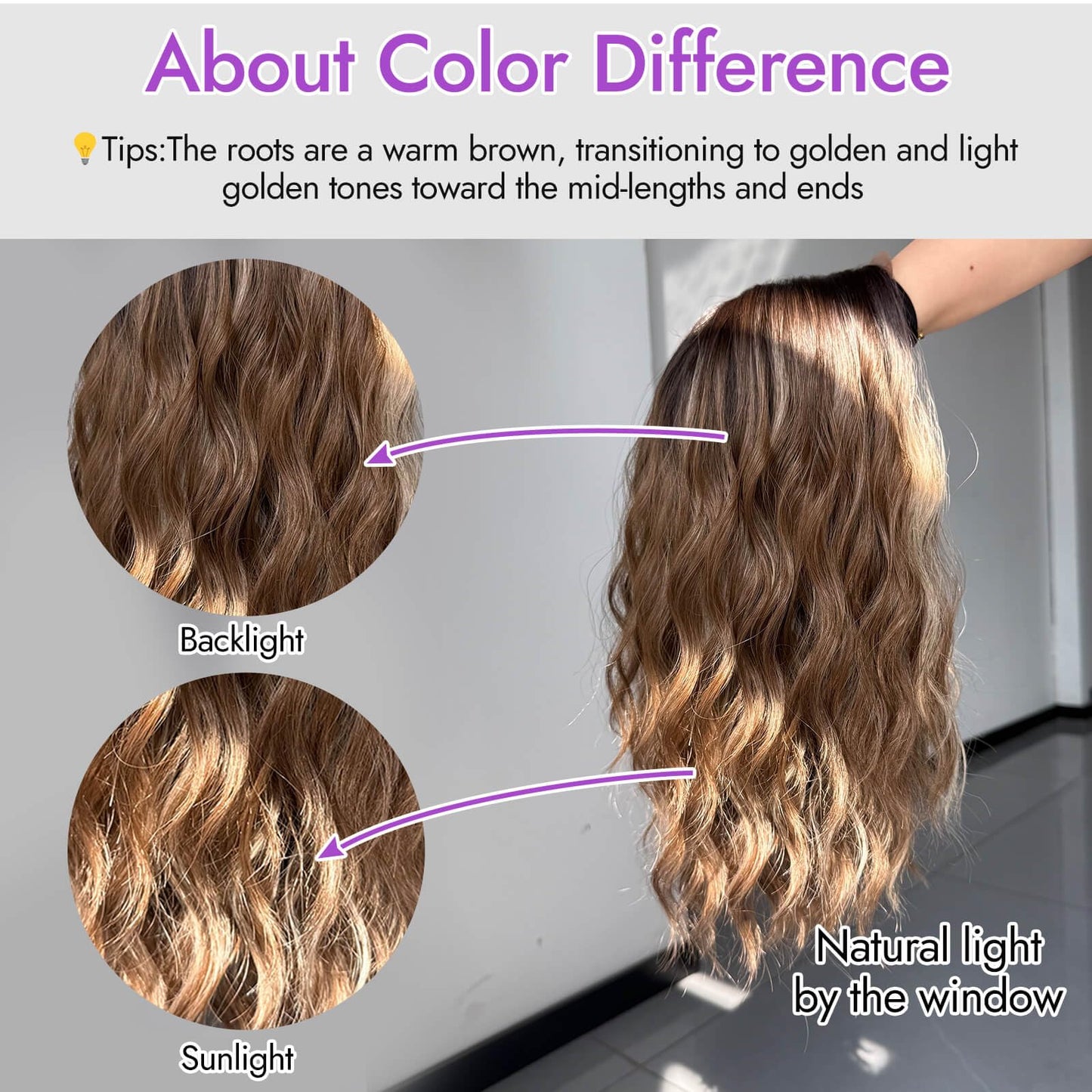 Eawwii Ombre Light Brown With Blonde Short Wavy Wig for Women Lace Hairline Bob Style Synthetic Heat Resistant - Natural Appearance for Everyday Hairstyle 14 Inch