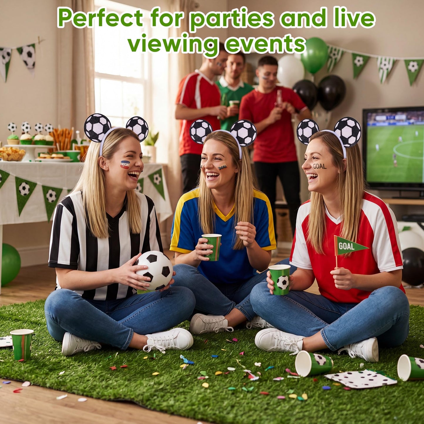 puwuto Soccer Headband for Women Men, Cute Hair Band with Two Football Ball Ears, Elastic Non-Slip Sports Headwear for This Year's World Cup 2026, Football Theme Party & Game Day
