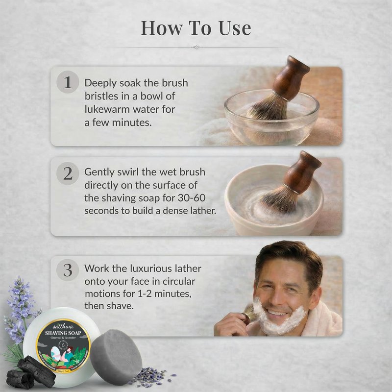 Satthwa Organic Shaving Soap Puck infused with Charcoal & Lavender | Create the Perfect Lather | Excellent for Silky Smooth Shaves | Cleansing & Nourishing, For Men & Women - 50gx2 (1.7oz x2)