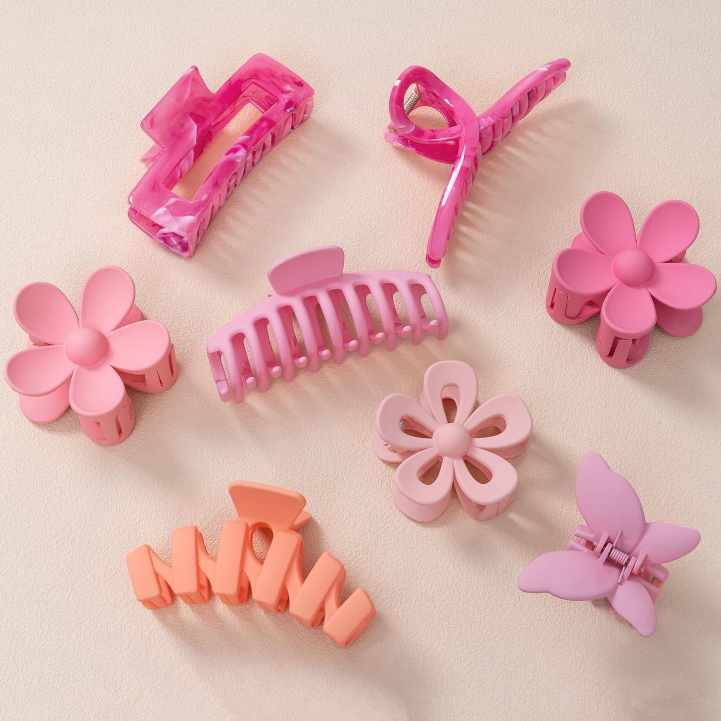 Flower Hair Clips - 8PCS Non-Slip Claw Clips for Thick Hair | Multi-Style Neutral Colors Set