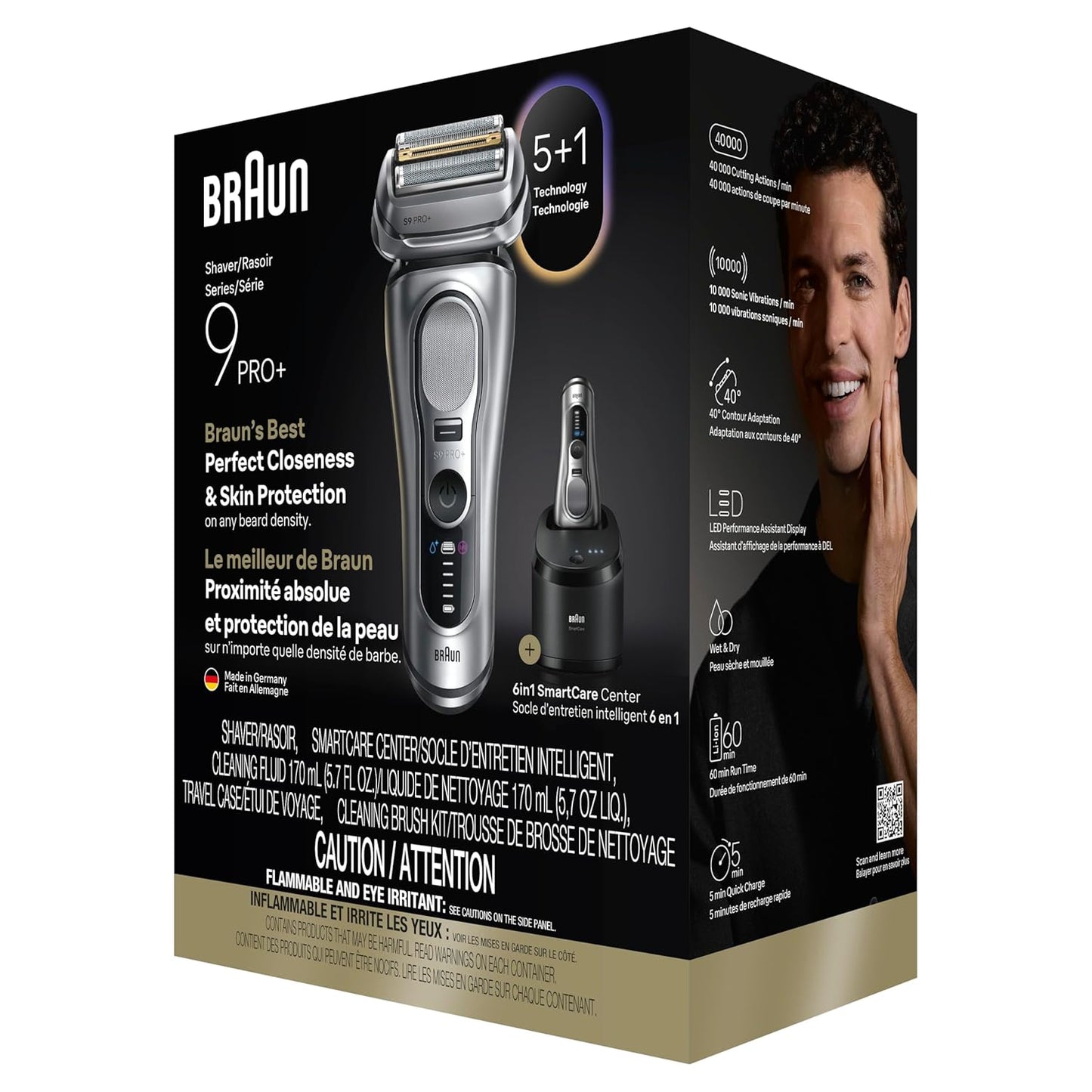 Braun Electric Razor for Men - Series 9 PRO+ Foil Shaver with Precision Trimmer | SmartCare Center, Silver, 9667cc