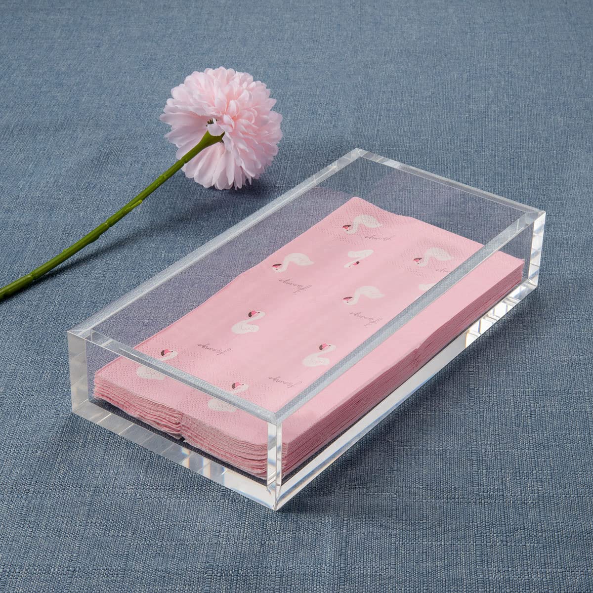 HIIMIEI Acrylic Napkin Holder Tray, 8mm Thick Acrylic Guest Towel Holder, Crystal Clear Table Cocktail Napkin Holder for Bathroom, Restaurant, Office, Commercial, Kitchen, Party