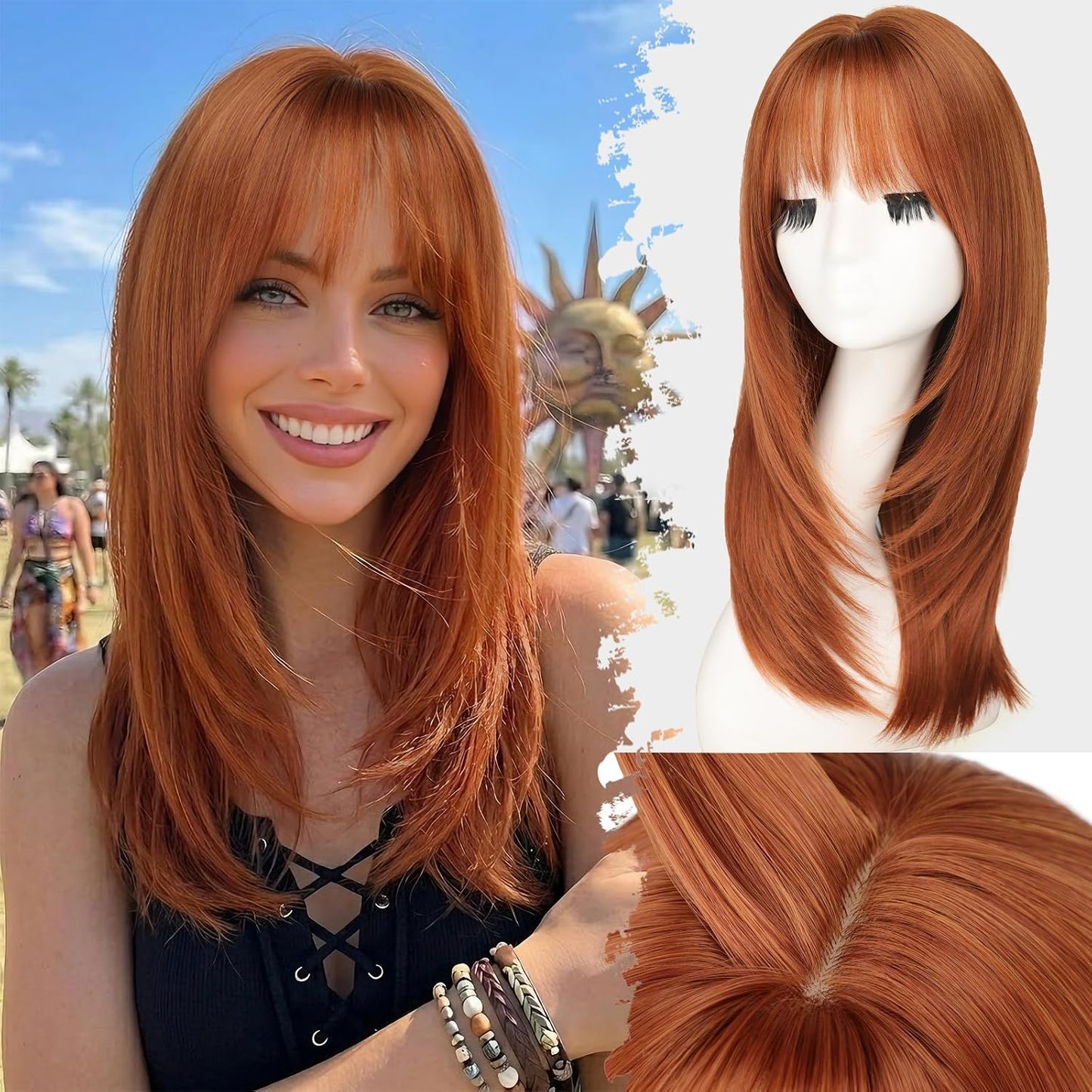 Beginner-Friendly Ash Blonde Wig with Bangs - 4x4 Glueless Synthetic Hair, Medium Length, Face-Framing Layers