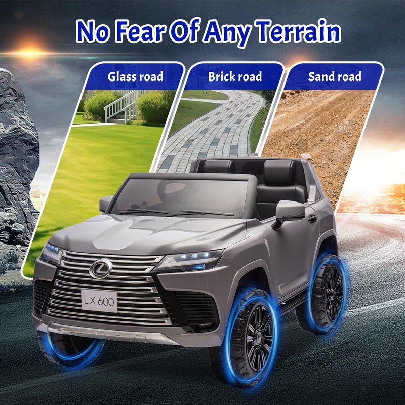 24V Ride on Toys for Big Kids, Licensed Lexus LX600 2 Seater Ride on Cars w/Remote Control, 4-Wheel Suspension, LED Lighting, Bluetooth, Power Display, Electric Car for Boys Girls, Gray