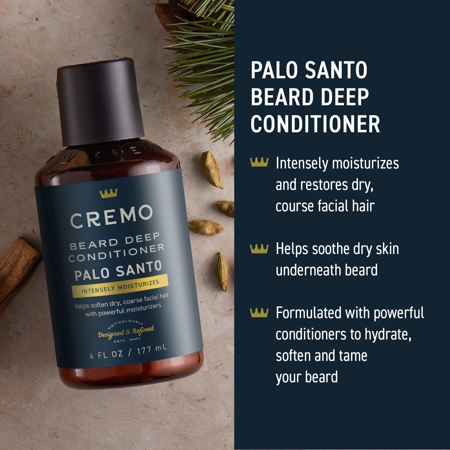 Cremo Palo Santo 2n1 Beard Wash & Softener + Deep Conditioner + Oil Set for Medium to Long Beards