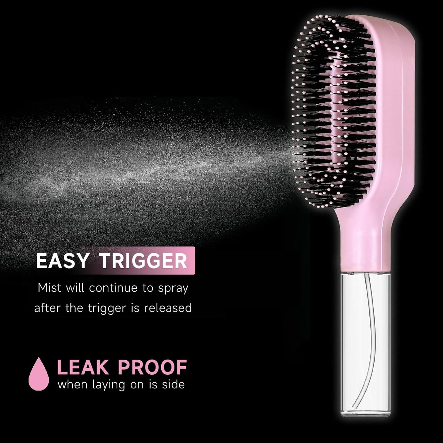 2-in-1 Detangler Hair Brush - Wet & Dry Curly, Wavy, Straight Hair | Built-In Mister Spray, 50ml Water Reservoir (Pink)