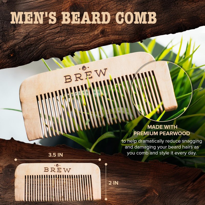 Complete Men's Beard Grooming Kit by BREW Grooming - Ultimate Gift Set Kit for Men including Wooden Comb, Beard Oil, Clear Shave Gel & Travel Toiletry Bag