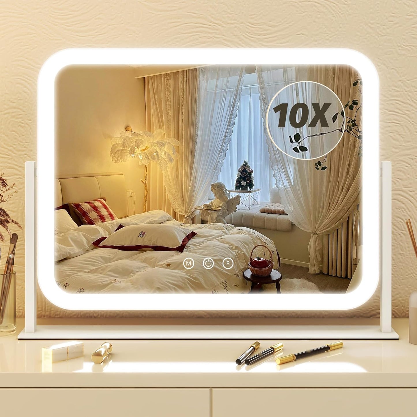 FENNIO LED Vanity Mirror with Lights - 23" x 18" Hollywood Makeup Mirror | 3 Color Modes & Adjustable Brightness, Gold Finish
