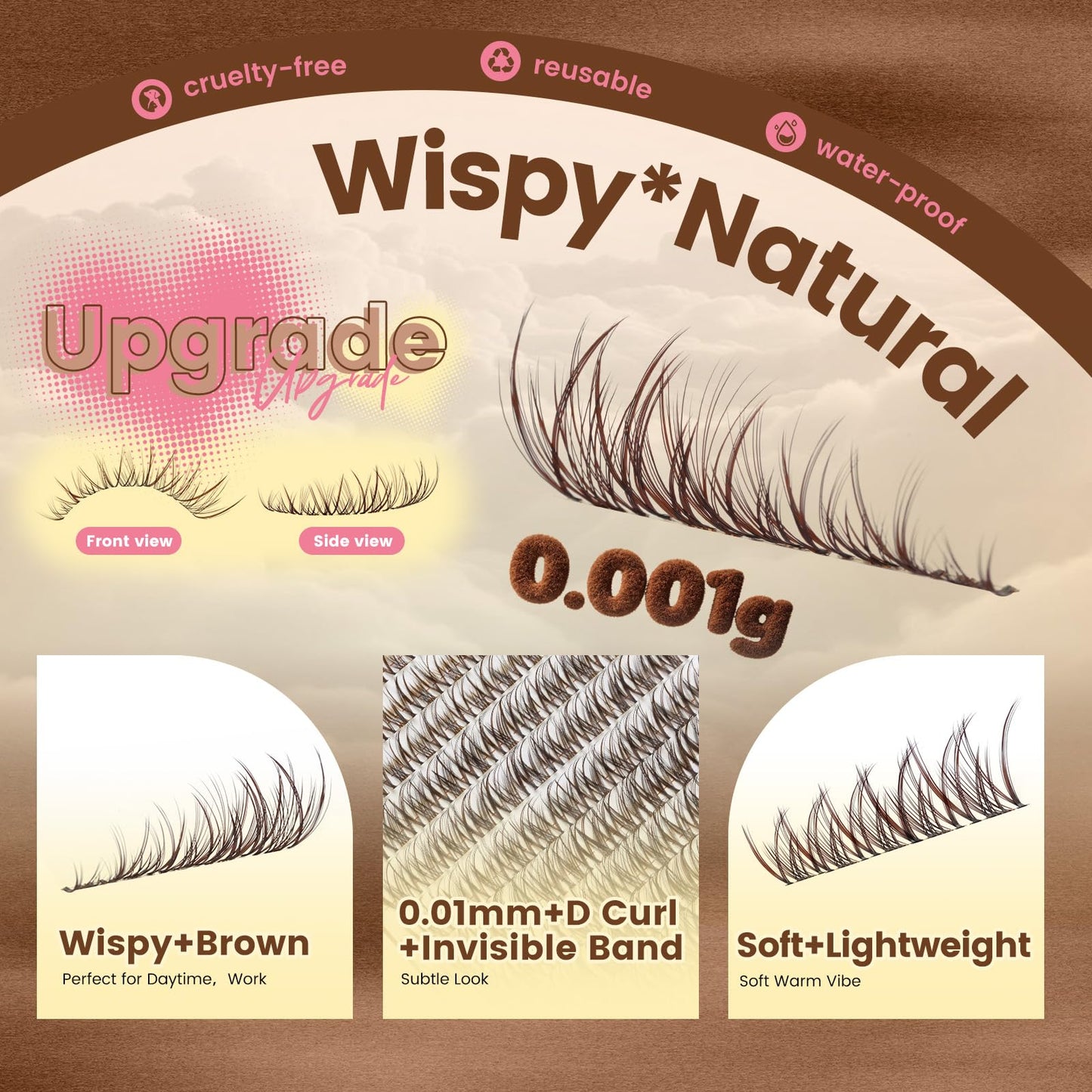 PRO LASHBEAUTY Brown Lash Clusters Spider Lash Extensions Wispy Eyelash Clusters Natural Lashes Clusters for Everyday Wear Beginner Friendly Dark Brown Cluster Eyelash Extensions(Breeze,8-16mix)