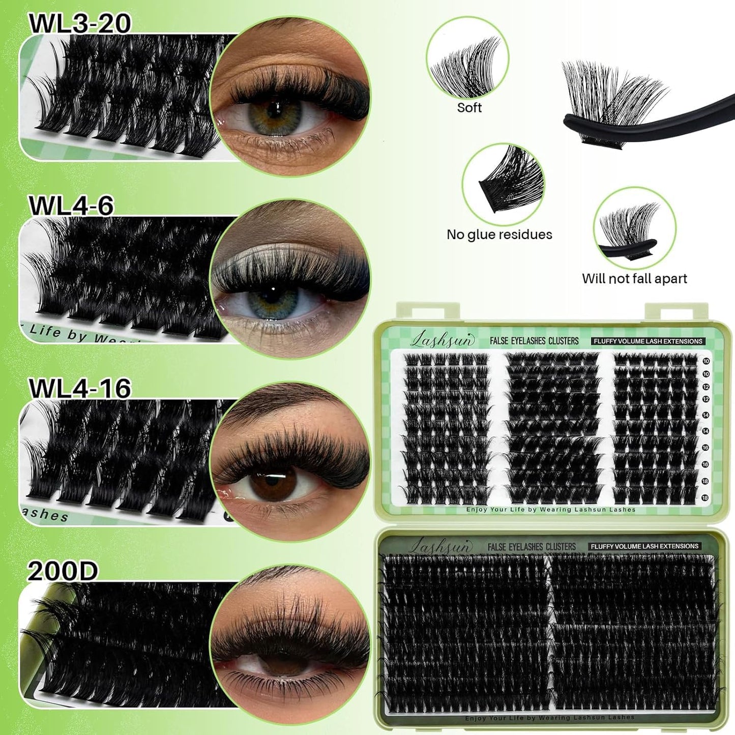Lash Clusters Kit - 540pcs D Curl Wispy Cluster Lashes | Soft, Comfortable DIY Eyelash Extensions 10-22mm