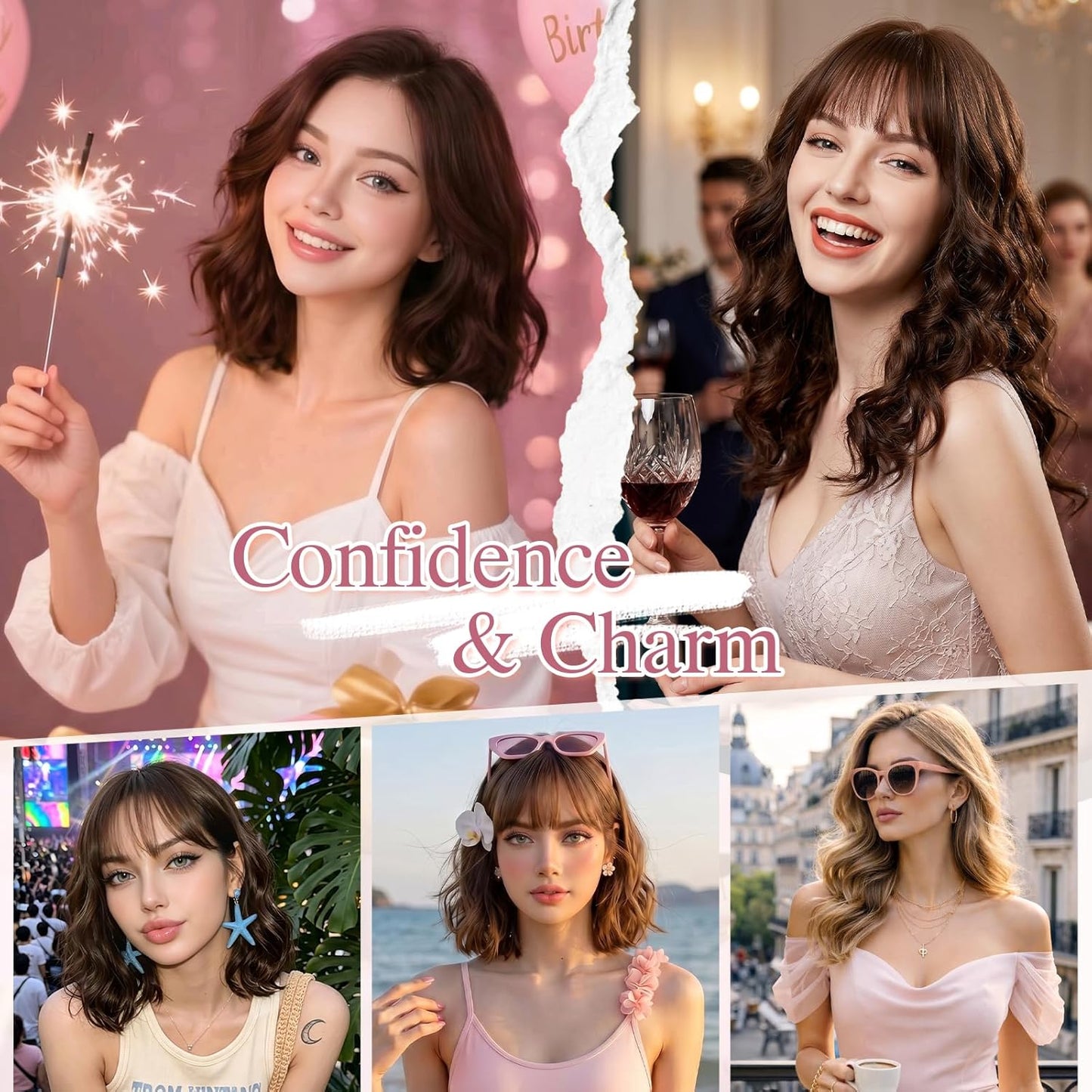 **Hair Toppers for Women - Real Human Hair with Curtain Bangs | 10-Inch Lace Base Clip-In Piece - #02 Dark Brown**