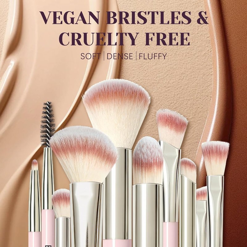 Premium Synthetic Makeup Brush Set - 8 Pcs with 2 Puffs for Powder, Concealers & Eyeshadows | Perfect for Beginners & Travel (Pink)