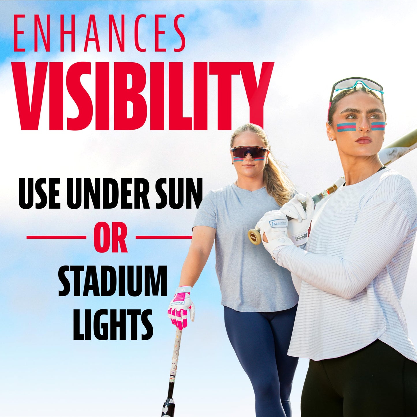 Franklin Sports Eye Black Stick - Baseball Softball + Football Eye Black for Kids + Adults - Sun Glare Reduction - Pink/Blue