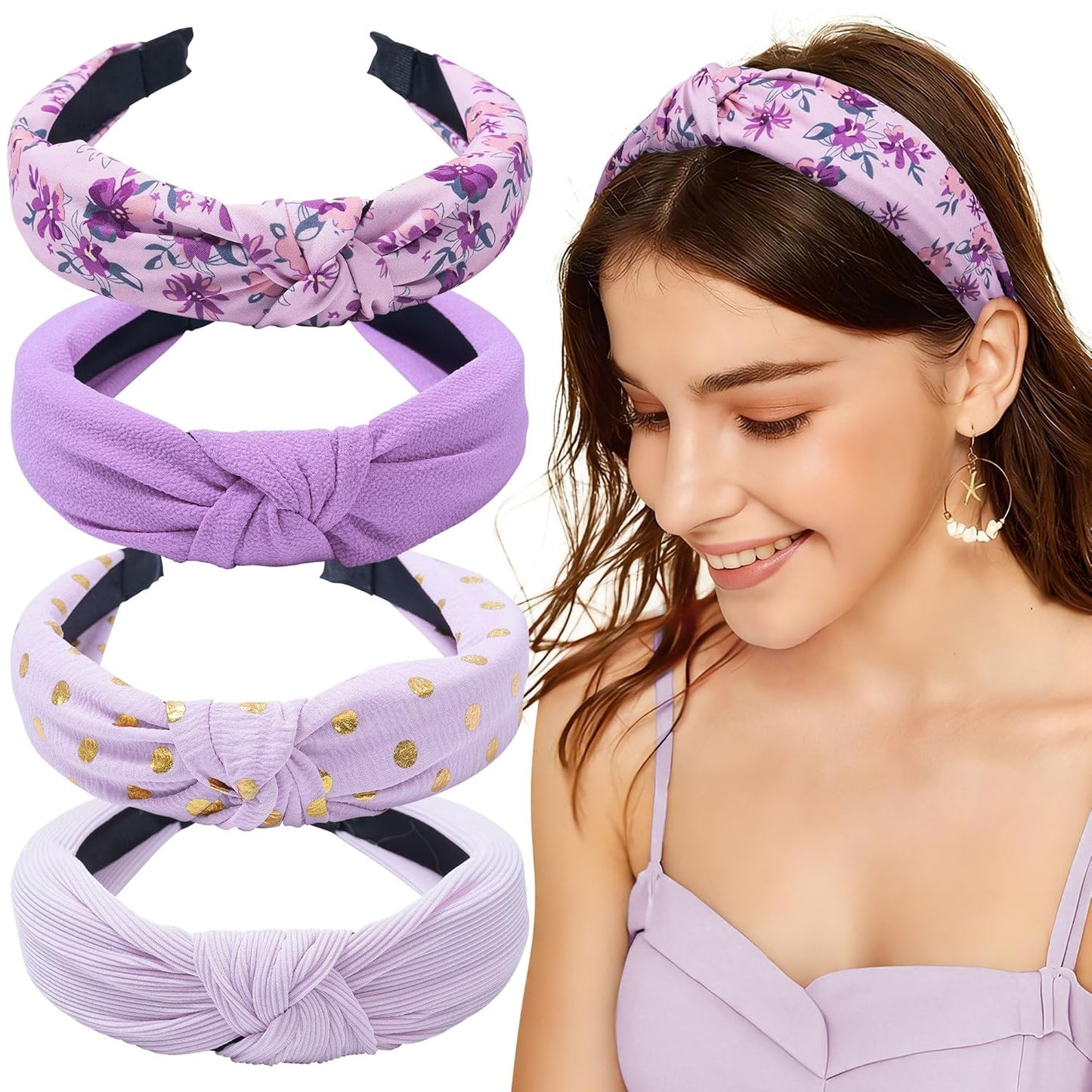 Knotted Headbands for Women - Non-Slip Top Knot Turban Hair Wraps | Comfortable Yoga Hair Accessories (Neutral Mix)