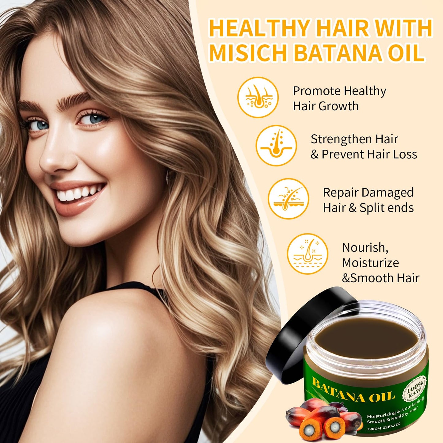 YAFUSIPE Batana Oil Paste For Hair Growth Treatment, Dr. Sebi Cold Pressed Raw Unrefined 100% Natural Pure Batana Oils Hair Mask Prevent Hair Loss, Enhances Thickness for Women Men 4.23 Floz
