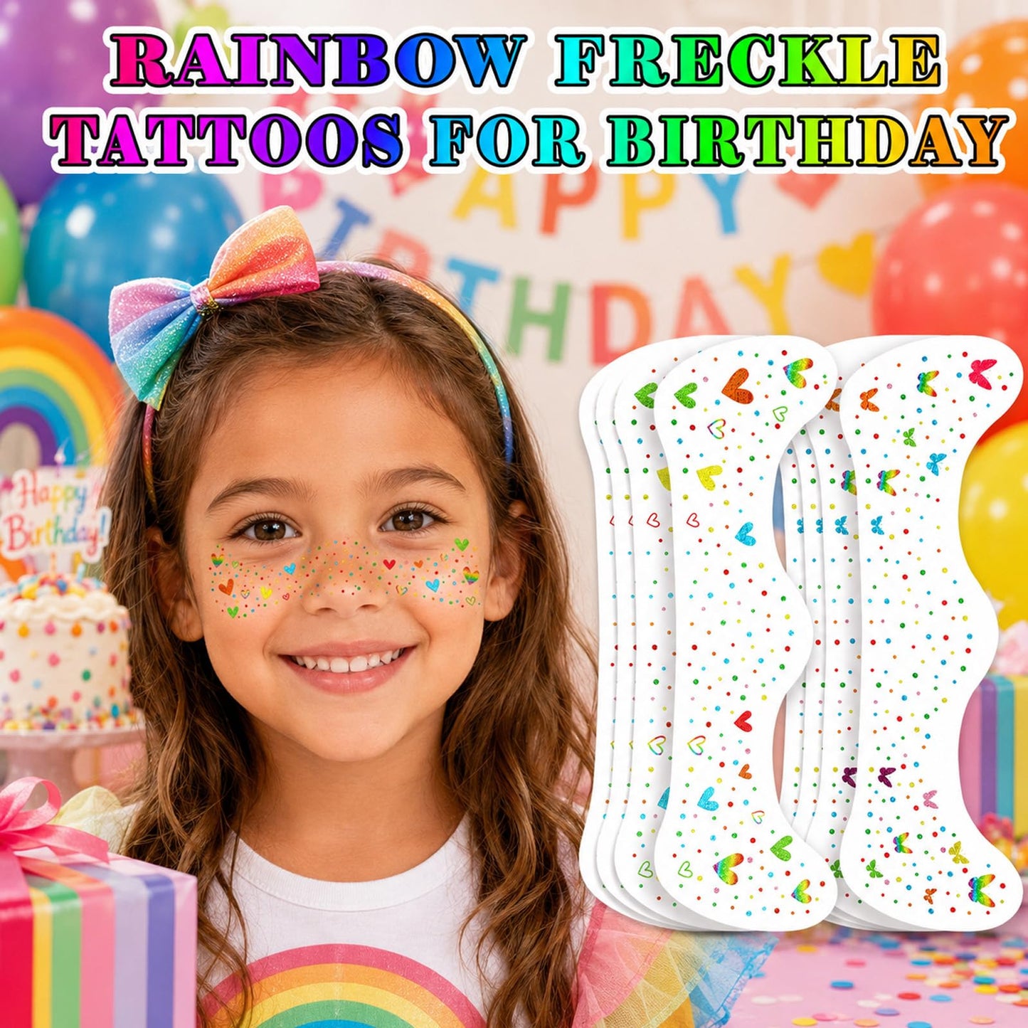 Rainbow Face Glitter Freckles,Rainbow Makeup Pride Accessories,Waterproof LGBT Costumes Decorations,Butterfly &Heart Pride Sparkle Freckle Temporary Tattoos,8 PCS