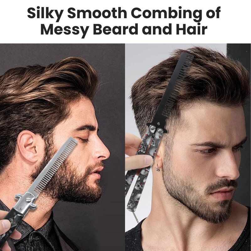 Automatic Switch Folding Practice Combs, Stainless Steel Butterfly Comb, Outdoor Training Pocket Combs, Hair Brush for Beard, Mustache