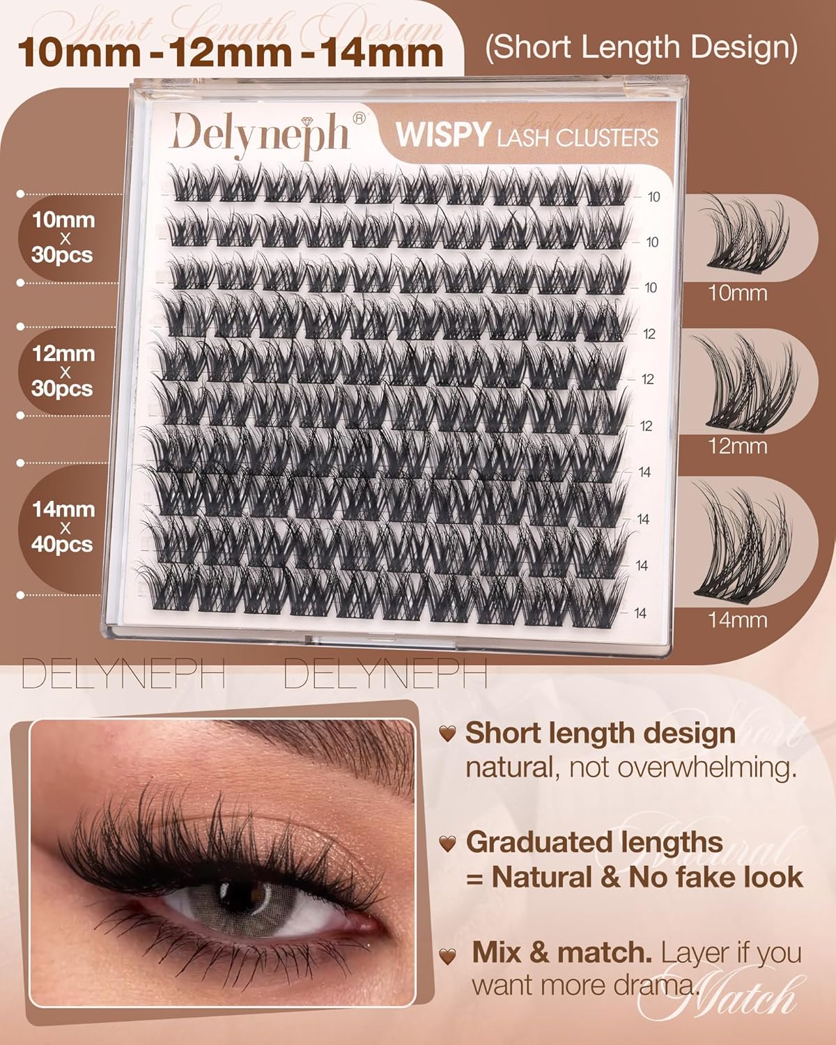 Fluffy Eyelash Clusters - Natural Wispy 10mm, 12mm, 14mm Short Individual Lashes | CD Curl Extensions
