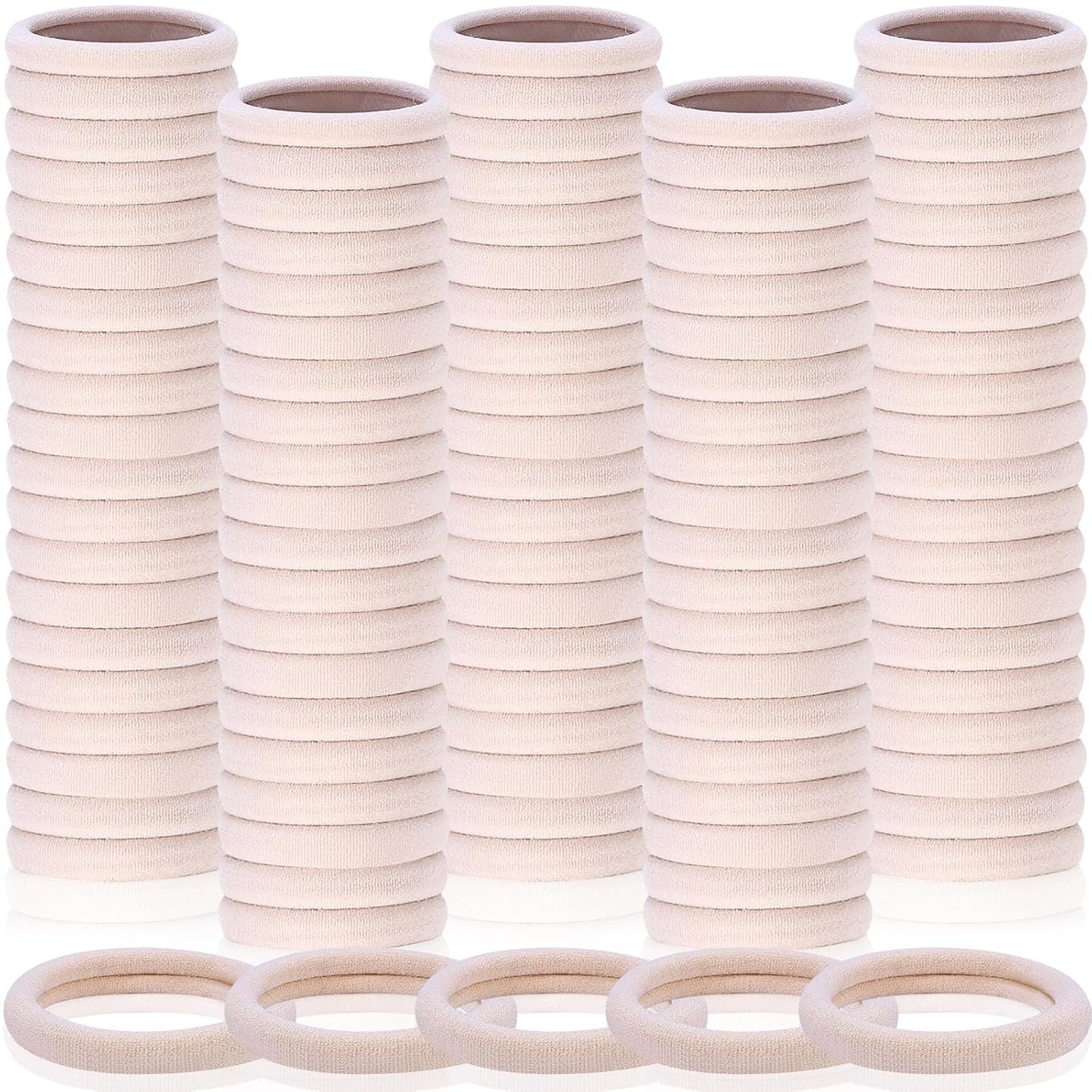Seamless Elastic Hair Ties - 150 Pcs No Damage Ponytail Holders for Thick & Thin Hair | Soft Beige Bands