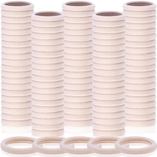 Seamless Elastic Hair Ties - 150 Pcs No Damage Ponytail Holders for Thick & Thin Hair | Soft Beige Bands