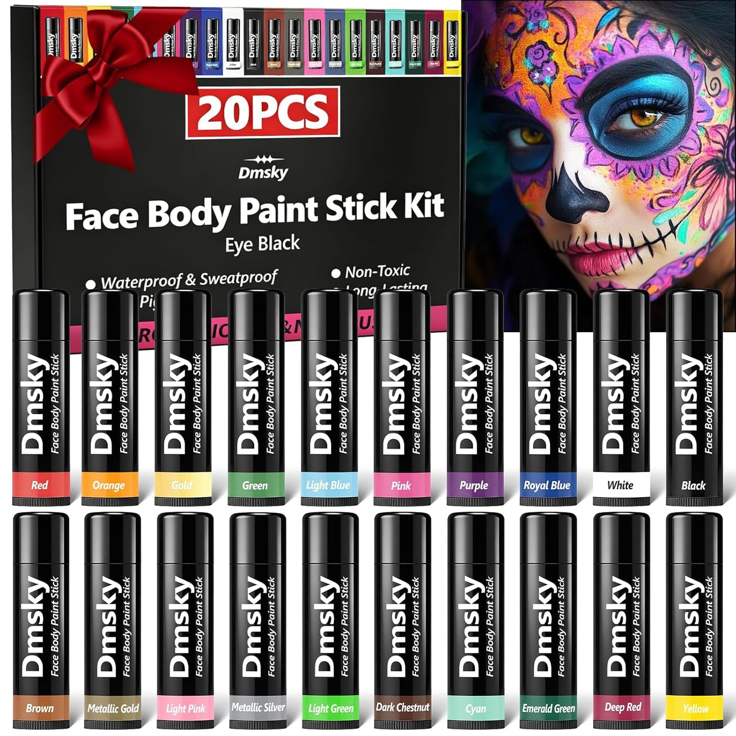 Dmsky Eye Black Sports Stick Kit - 40 Packs Anti-Glare Waterproof Paint for Football, Baseball & Softball | 20 Colors