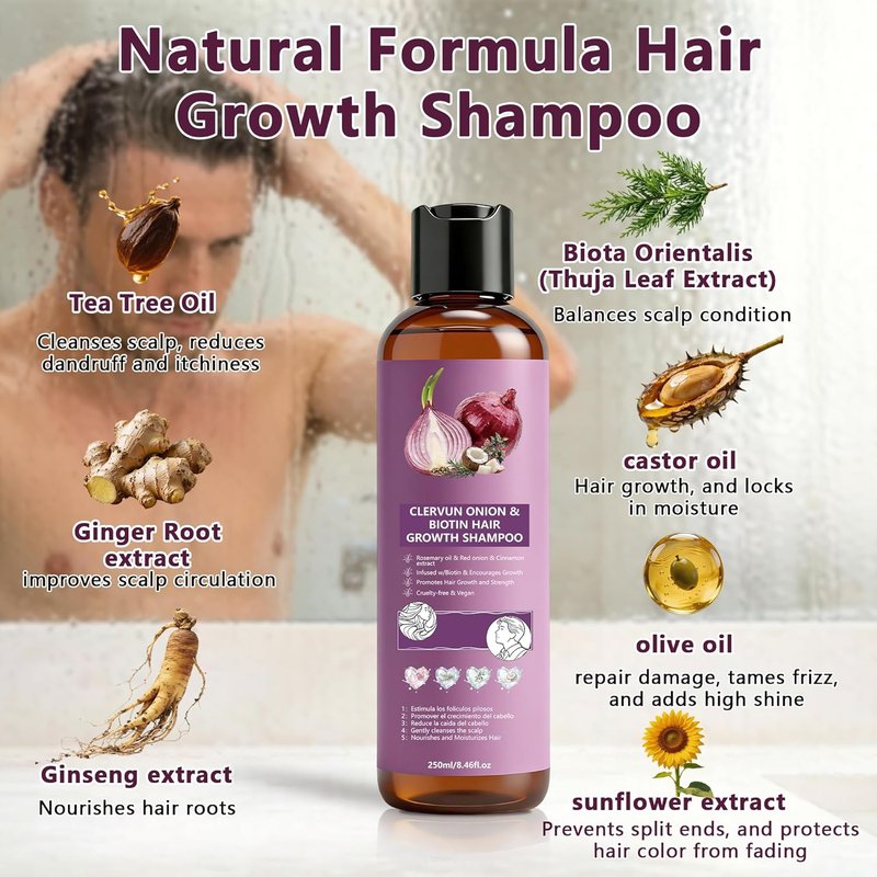 Onion Shampoo for Hair Growth - Biotin & Rosemary Oil for Thicker, Stronger Hair | Anti-Hair Loss Formula