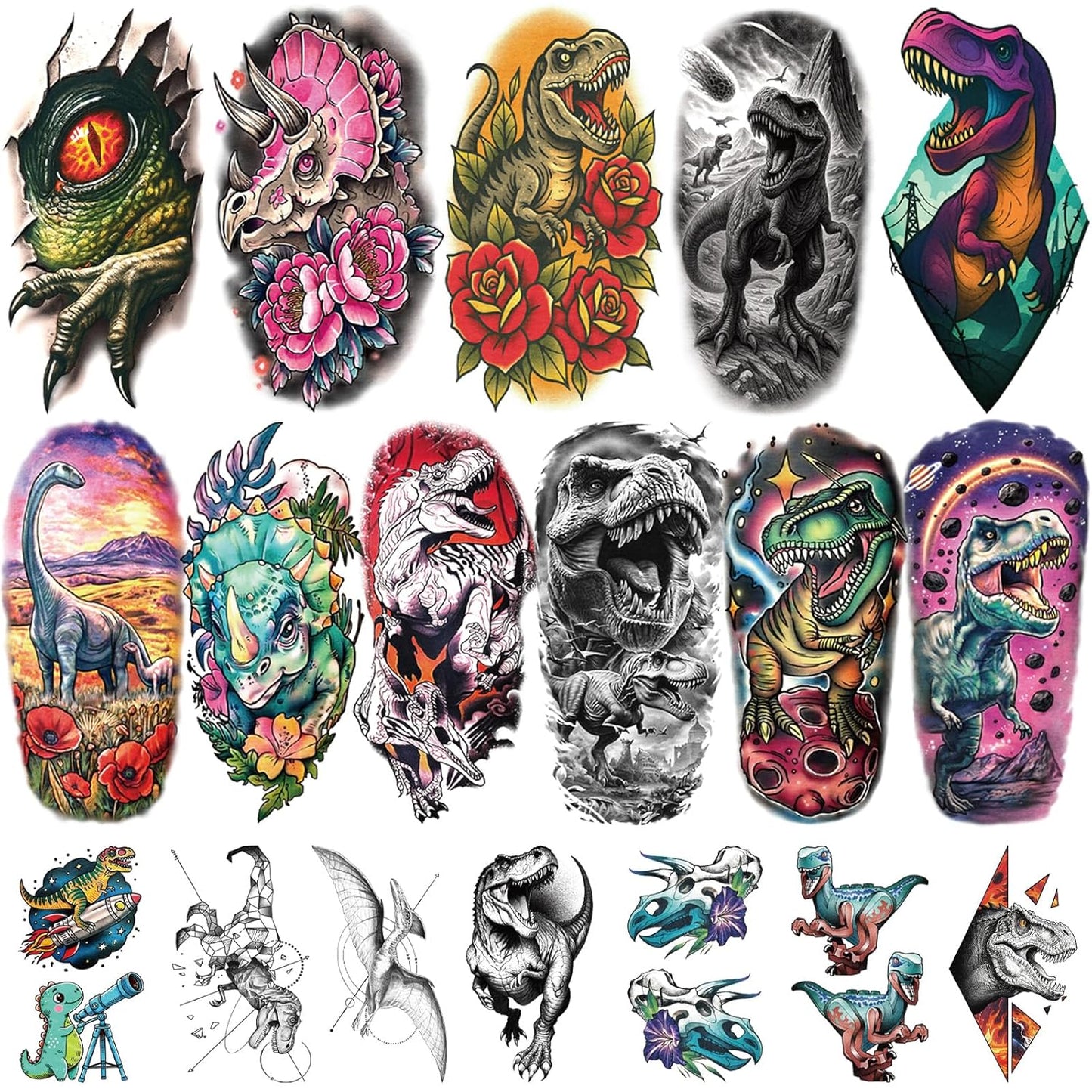 Dinosaur Temporary Tattoos for Kids - 77PCS T-Rex & Triceratops Designs | Fun Party Favors