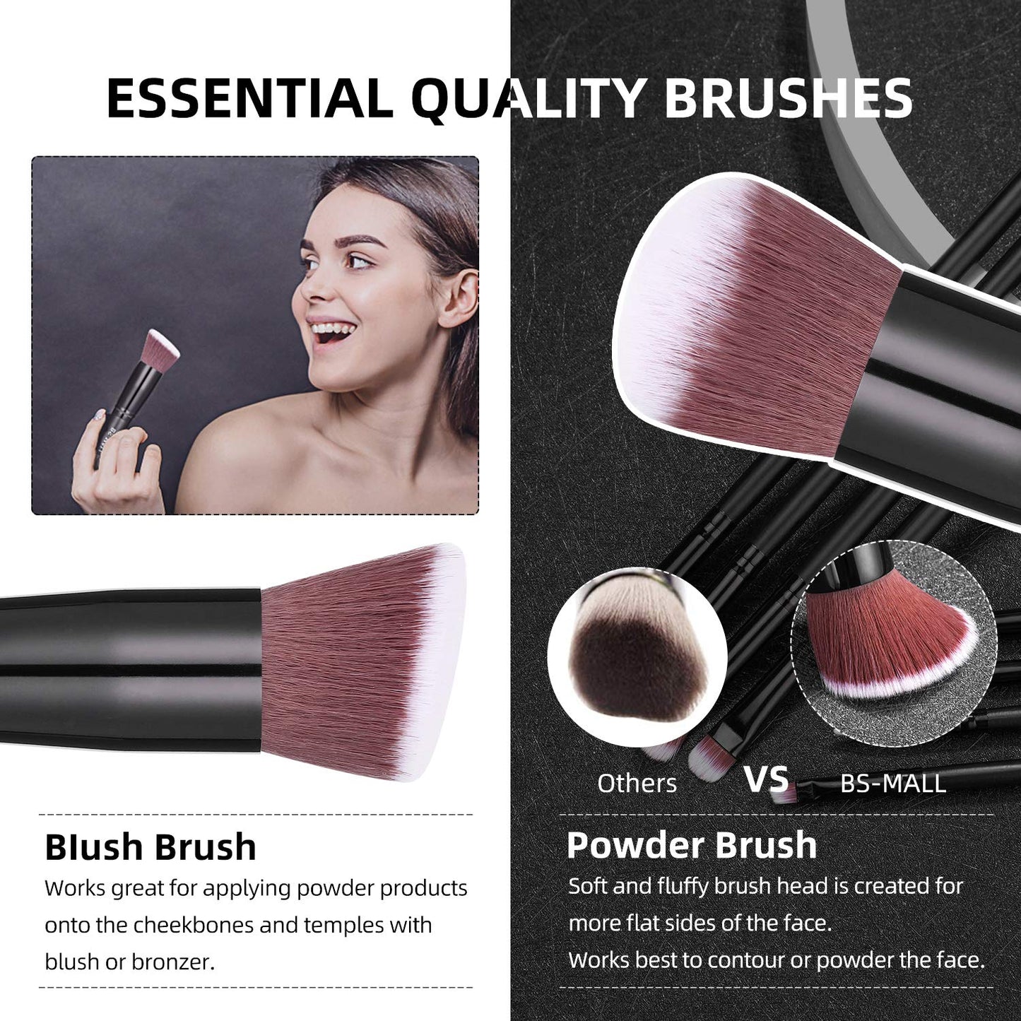 Premium Synthetic Makeup Brushes Set - 14 Pcs Foundation, Powder, Concealers & Eye Shadows | Rose Golden with Black Case