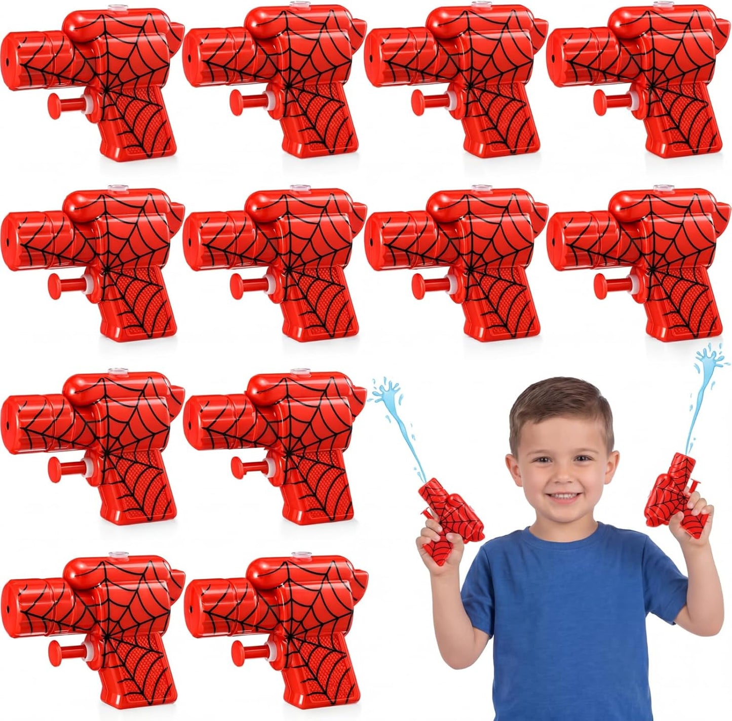 Mini Spider Web Water Guns - 12 Pack Plastic Blasters for Kids | Summer Pool Party Toys