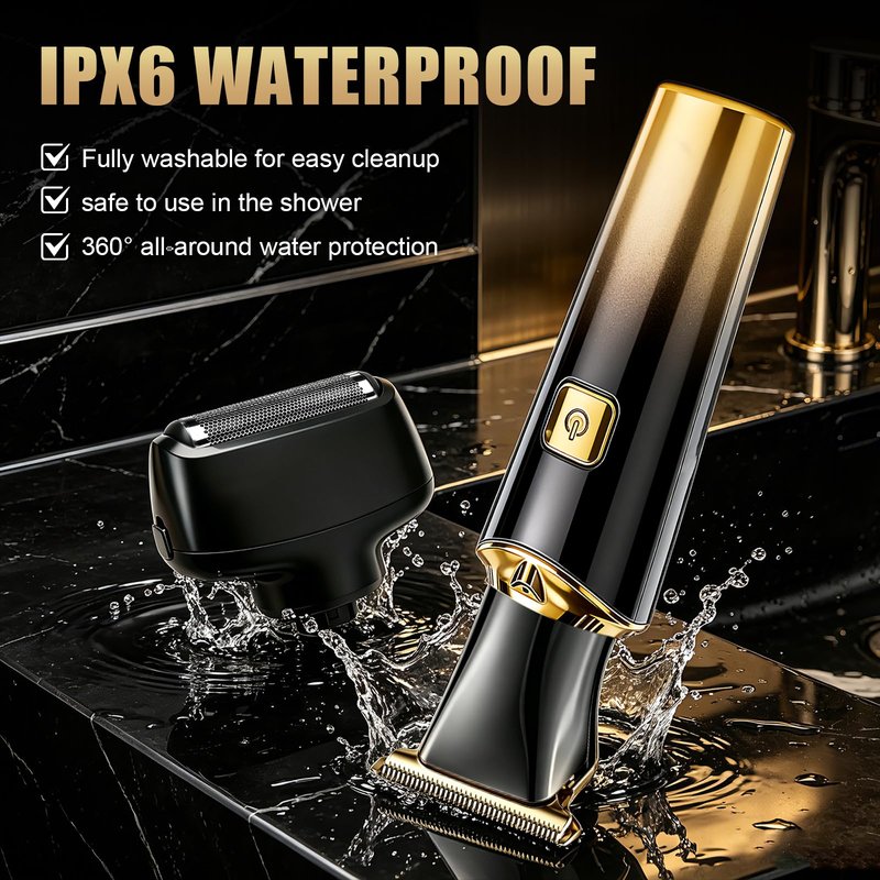 Back Shaver for Men,LED Display 5 in 1 Electric Body Groomer with Adjustable Long Handle - Rechargeable, IPX6 Waterproof Men Back Trimmer for Full Body Grooming,Gold
