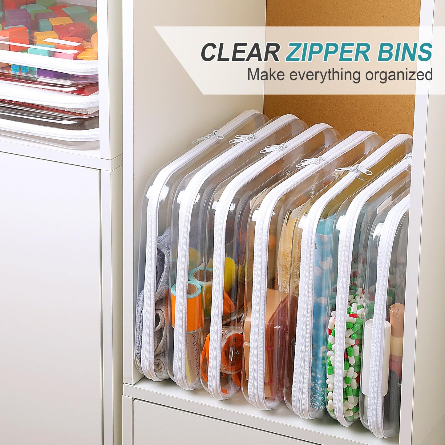 Sanwuta 10 Pcs Hard Zipper Case Clear Hard Pouches Plastic Zipper Pencil Portable Box Toy Storage Bins Plastic Container for Travel Toiletry Office Cosmetic Block Puzzle Organizer (L,Clear)