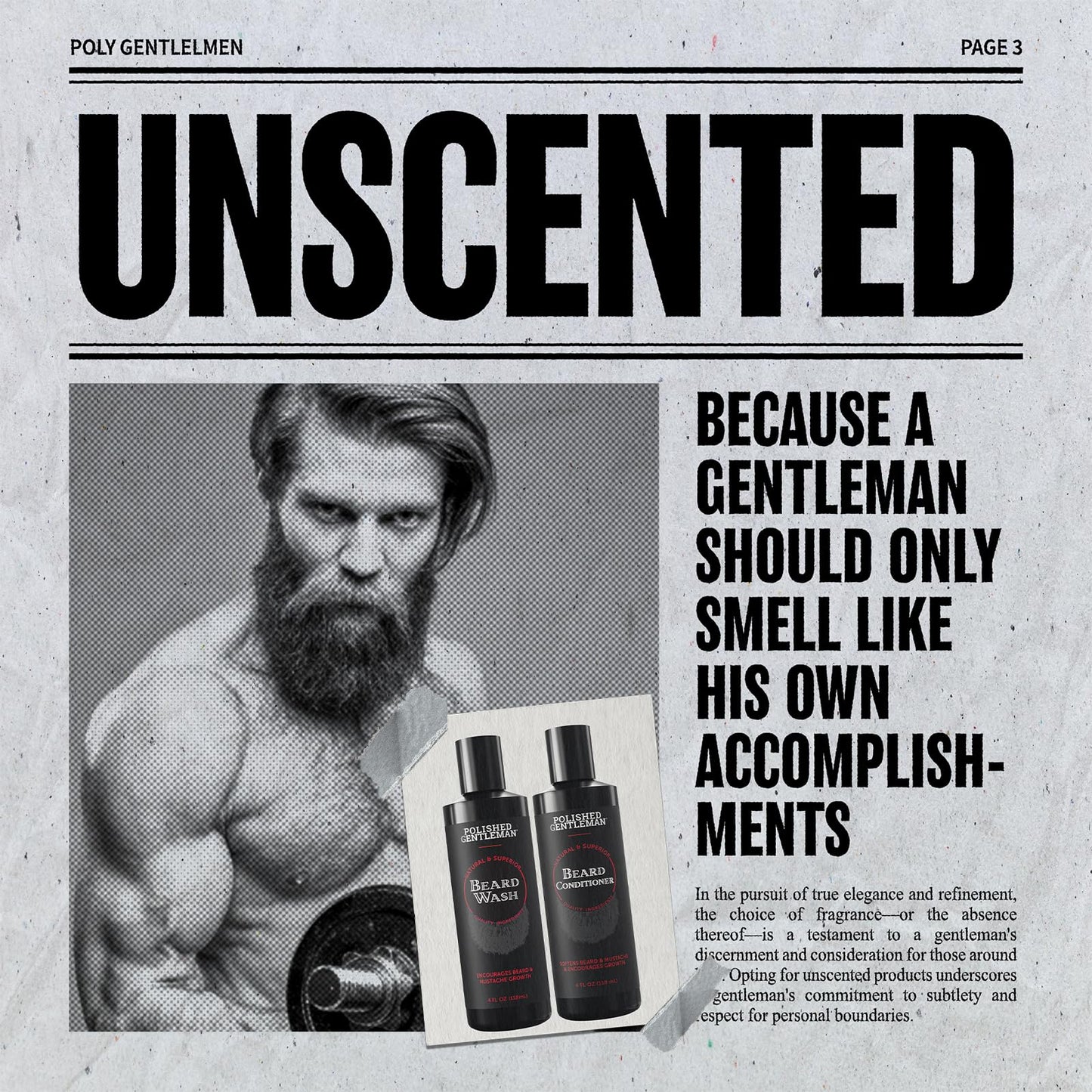 Polished Gentleman Beard Shampoo and Conditioner Set - Refreshing Beard Moisturizer & Mustache Softener - Beard Thickener with Tea Tree & Growth Oil - Paraben-Free & Sulfate-Free - Made by USA (4Oz)