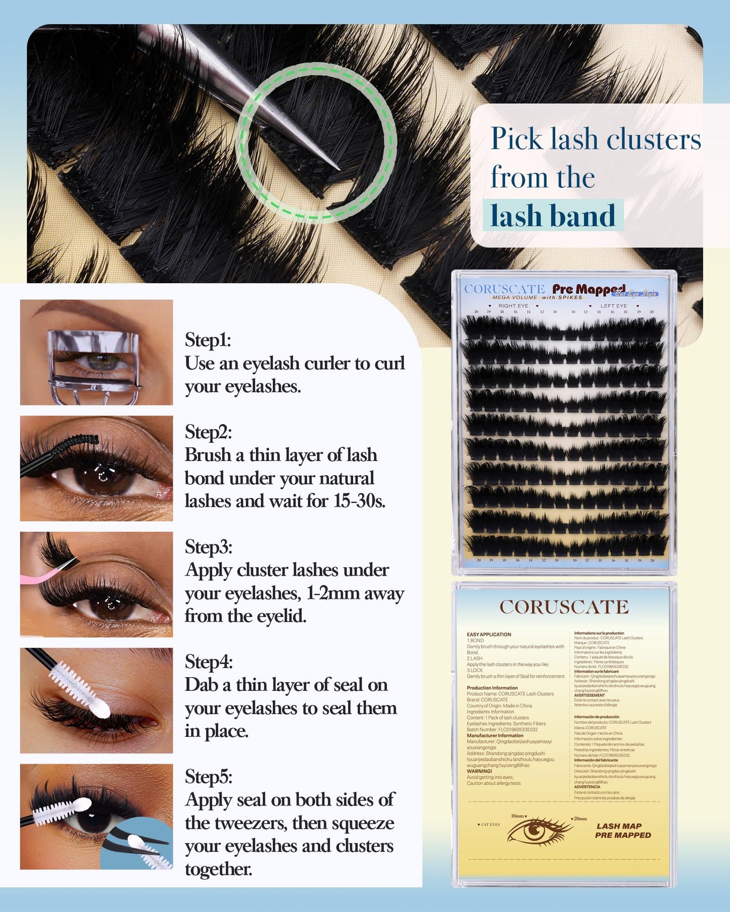 CORUSCATE Lash Clusters Spikes Eyelash Clusters Mink Volume Cat Eye Lashes