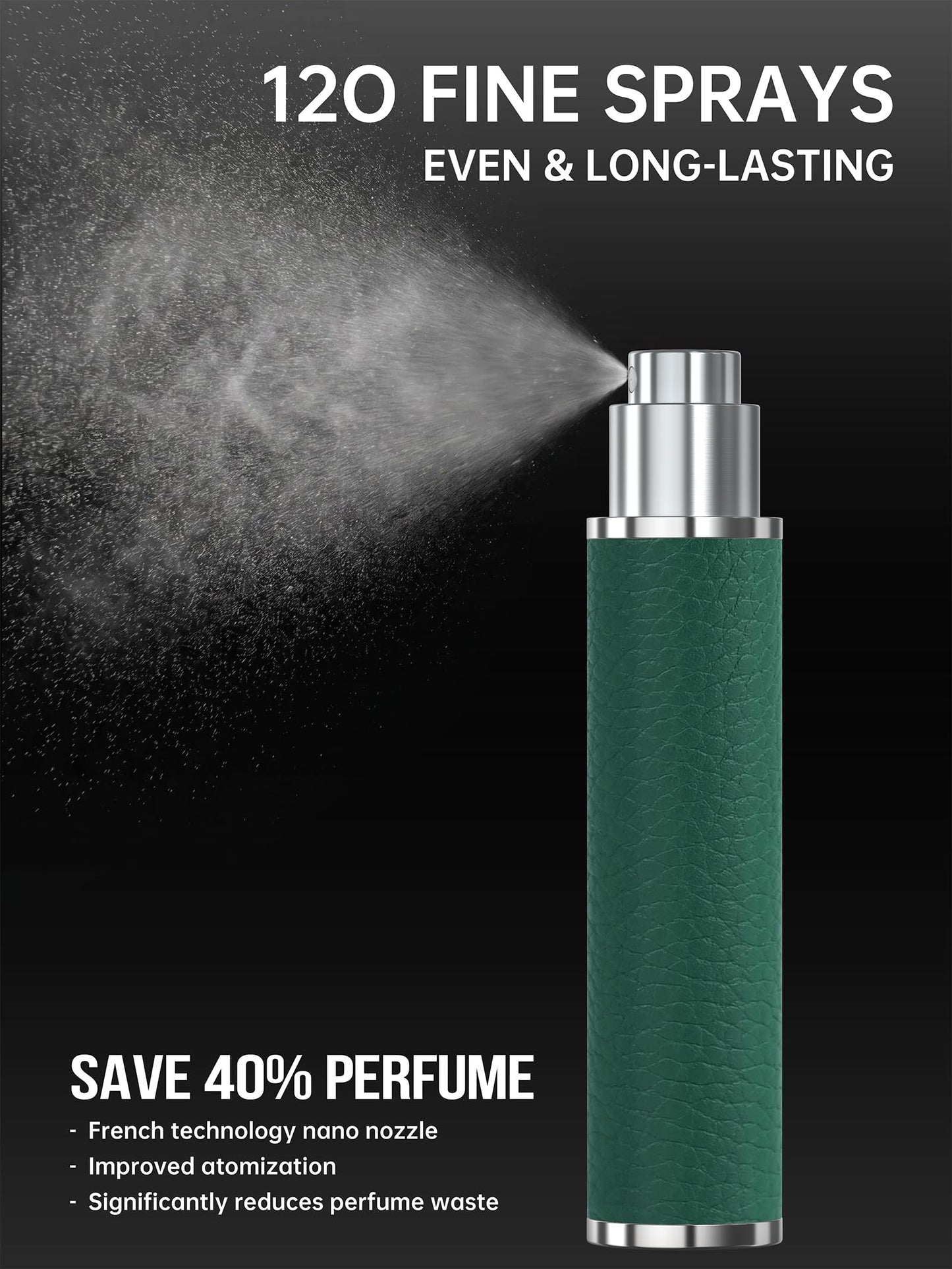 FENHON 12ml Genuine Leather Perfume Atomizer Refillable, Portable Mini Cologne Sprayer with Magnetic Cap & 3 Refill Tools, Luxury Travel Size Fragrance Spray Bottle for Men & Women (Green)