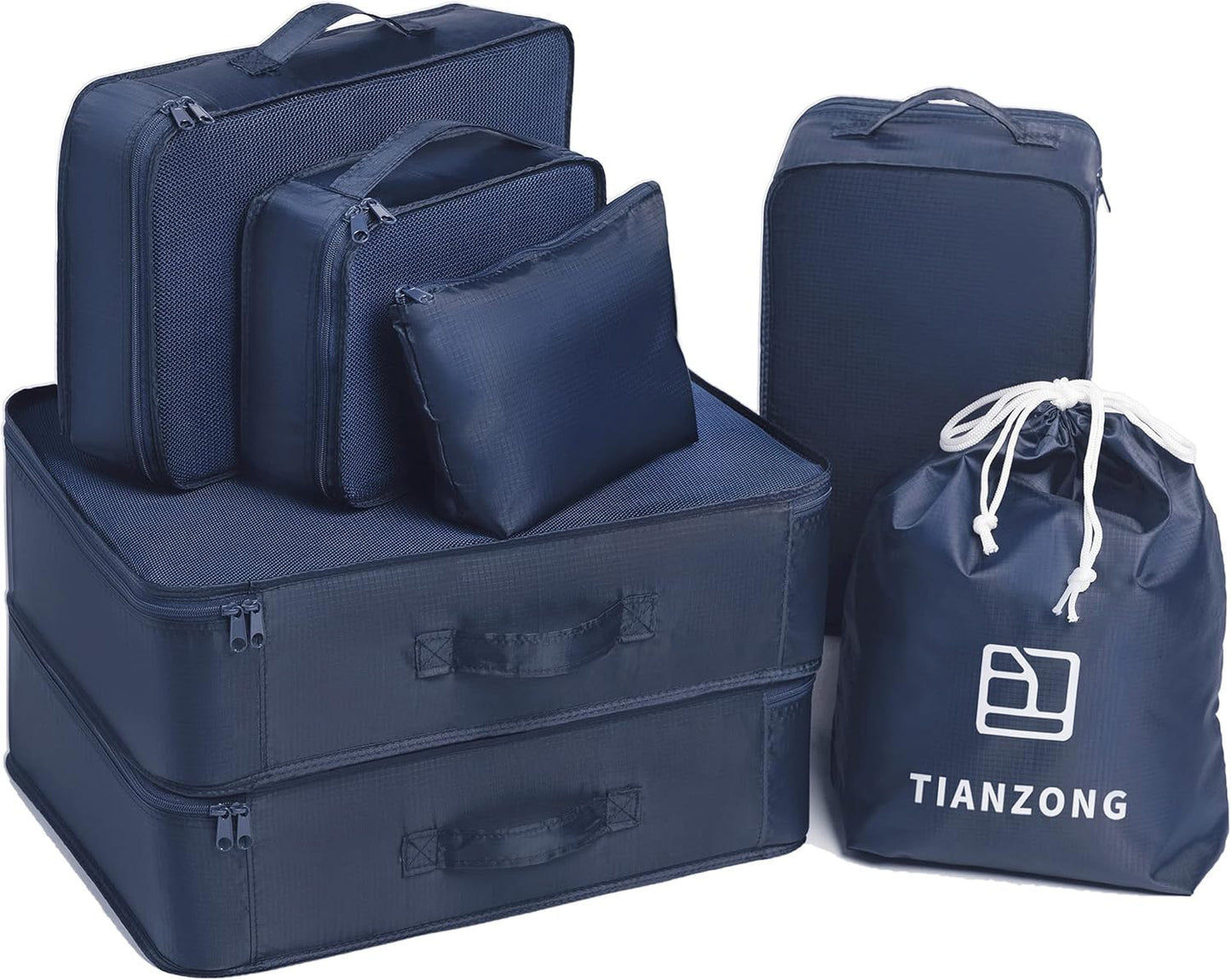 Packing Cubes Set - 7-Piece Travel Organizers for Luggage | Includes Shoe Bag - Black