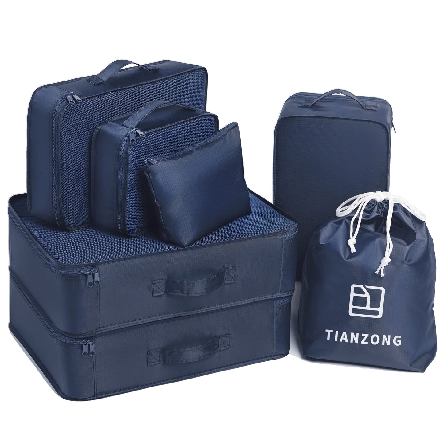 Tianzong 7-piece Set Packing Cubes, Travel Bags for Luggage, Packing Organizers with Shoe Bag (Navy Blue)