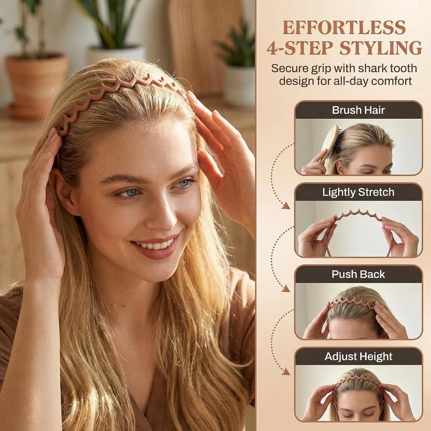 Zig Zag Headbands - 4 Pack Non-Slip Claw Hair Accessories for Women | Classic Wavy Design