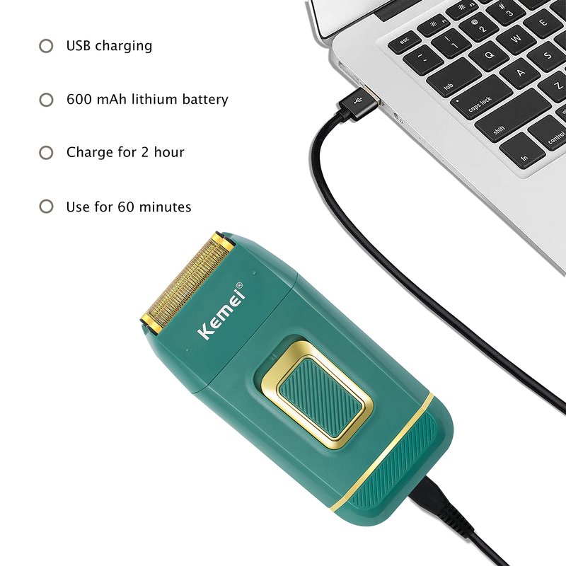 KEMEI Foil Shaver Double Electric Shaver for Men Electric Razors Head Shaver for Bald Men Barber Supplies Hair & Beard Trimmer Cordless Rechargeable, Green