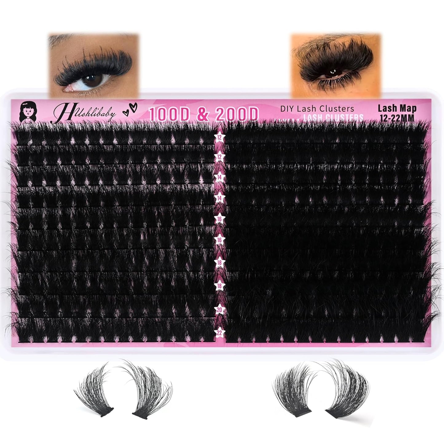 Lash Clusters - 100D & 200D Mega Thick Wispy Volume Lashes | 12-22mm, 280 Pcs Plant Fiber DIY Eyelash Extensions