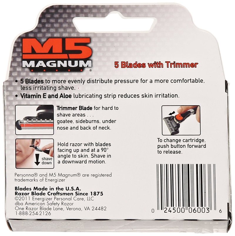 M5 Magnum Razor Cartridge Blades with Trimmer, 4 Count Refill Blades (2 Pack)